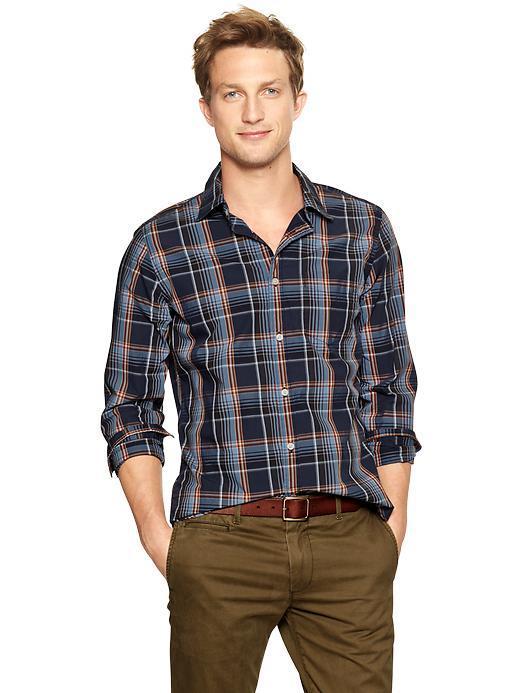 Gap Lived In Wash Multi Color Plaid Shirt - Flare Orange