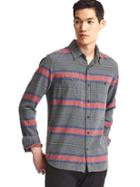 Gap Men Flannel Stripe Shirt - New Heather Grey
