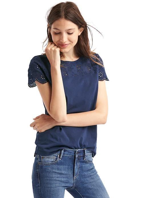 Gap Pretty Eyelet Yoke Top - Dark Night