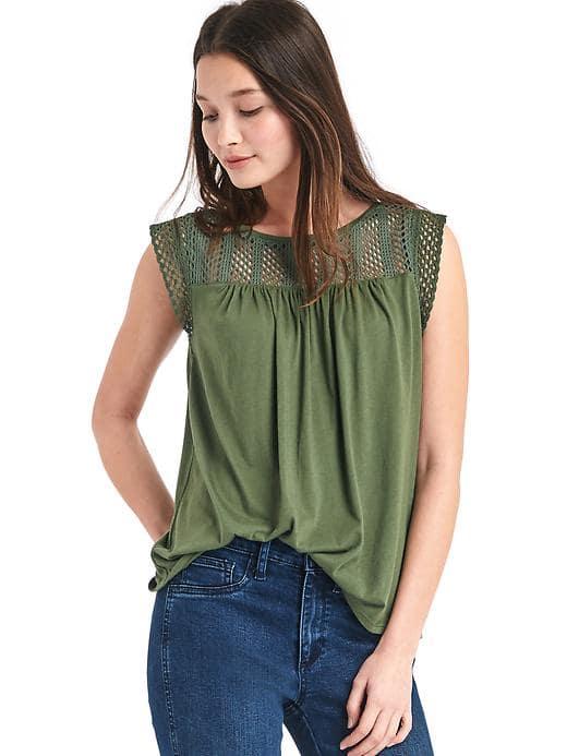 Gap Women Crochet Lace Tank - Jungle Green