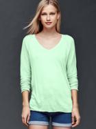 Gap Women Linen Blend V Neck Sweater - Mint Sorbet