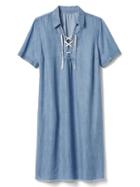 Gap Tencel Lace Up Neckline Dress - Medium Indigo