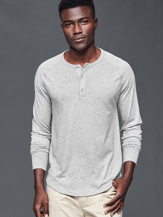 Gap Men Vintage Wash Long Sleeve Henley - Heather Grey