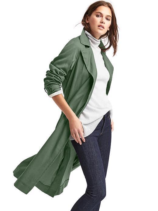 Gap Women Tencel Open Front Trench - Cool Olive