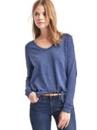 Gap Women Pointelle Long Sleeve Sweater - Blue Denim Heather