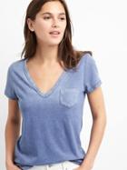 Gap Women Vintage Wash V Neck Tee - Quiet Blue