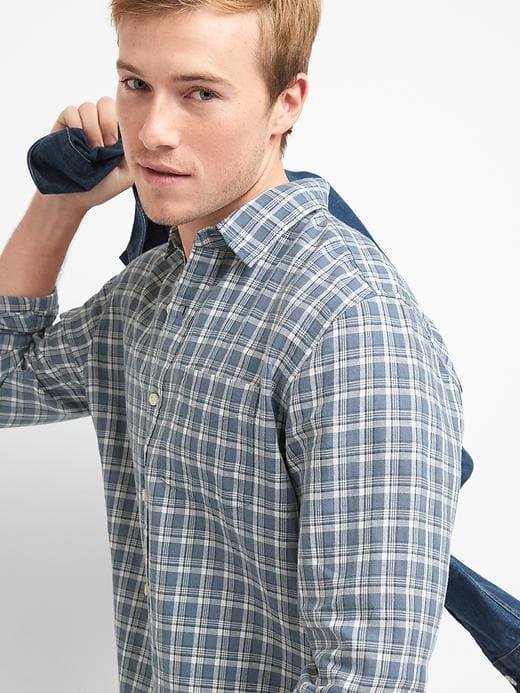 Gap Linen Cotton Plaid Shirt - Blue Peak