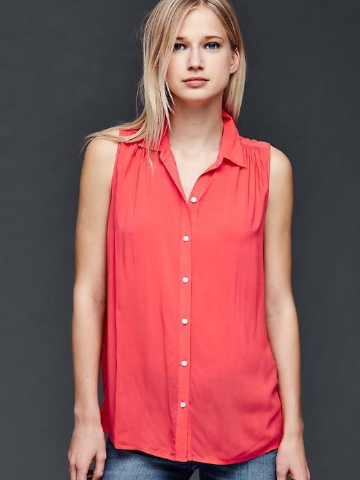 Gap Women Sleeveless Shirred Shirt - Rosebush