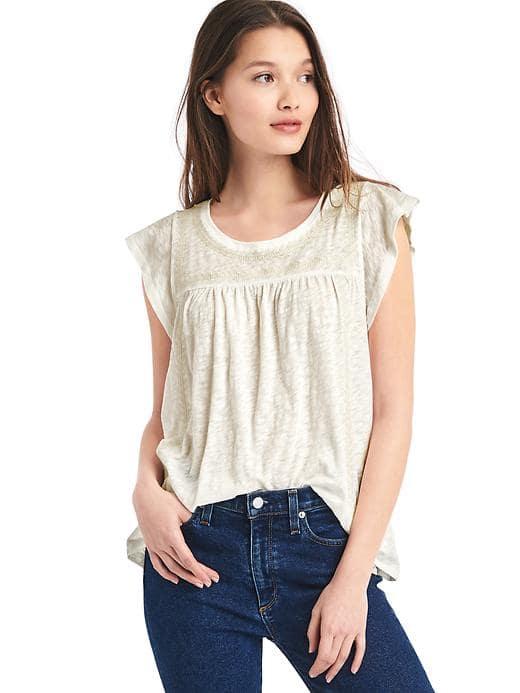 Gap Women Embroidery Flutter Top - White
