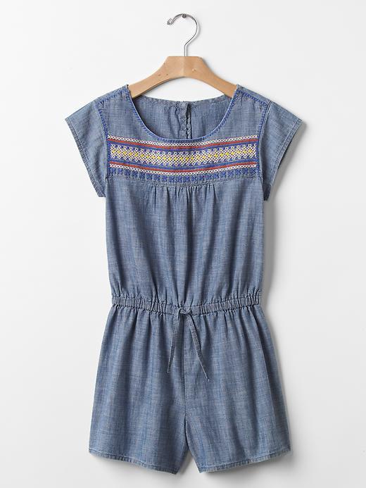 Gap 1969 Embroidered Chambray Romper - Dark Wash