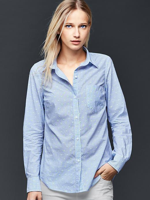 Gap Women Fitted Boyfriend Dobby Dot Oxford Shirt - Blue Stripe