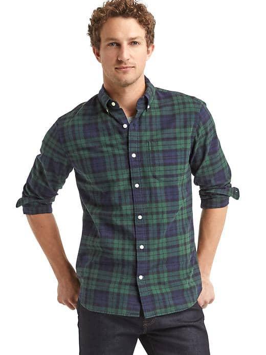 Gap Men Oxford Plaid Standard Fit Shirt. - Deep Hunter