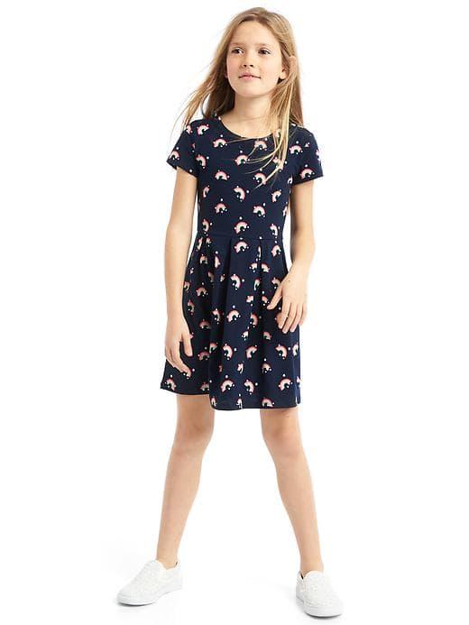 Gap Women Print Short Sleeve Pleat Dress - Rainbow