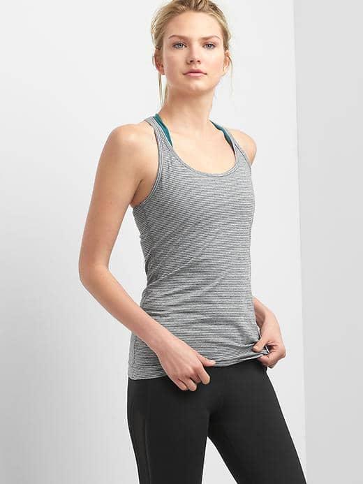 Gap Women Breathe Stripe Racerback Tank - New Heather Grey