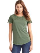 Gap Pretty Eyelet Yoke Top - Cool Olive