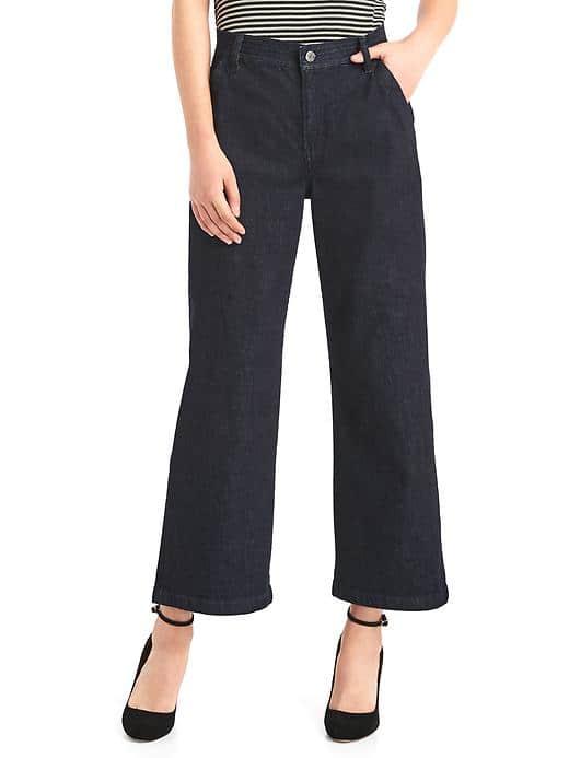 Gap Women High Rise Wide Leg Crop Jeans - Rinsed Denim
