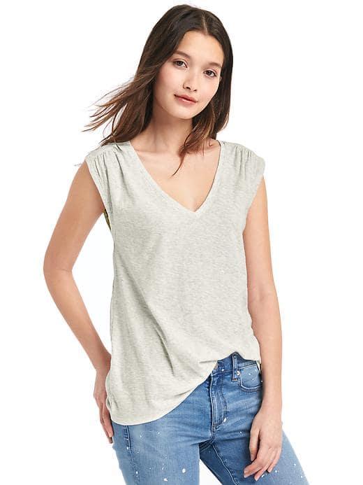 Gap Women Jersey Shirred V Neck Top - Heather Grey
