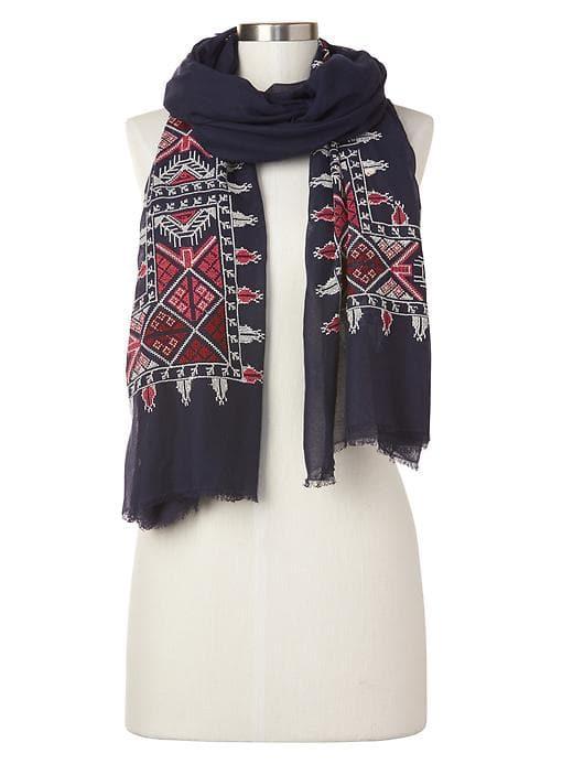 Gap Women Embroidered Fringe Scarf - Navy