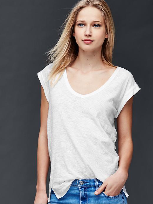 Gap Women Slub Roll Sleeve Tee - White
