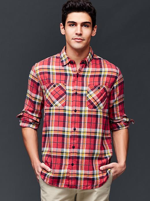 Gap Men 1969 Icon Plaid Worker Shirt - Starlight Gold