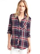 Gap Women Soft Flannel Plaid Shirt - Navy Plaid