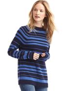 Gap Women Merino Wool Blend Stripe Mock Neck Sweater - Blue Stripe