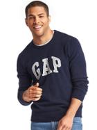 Gap Men Merino Wool Blend Intarsia Logo Sweater - Navy