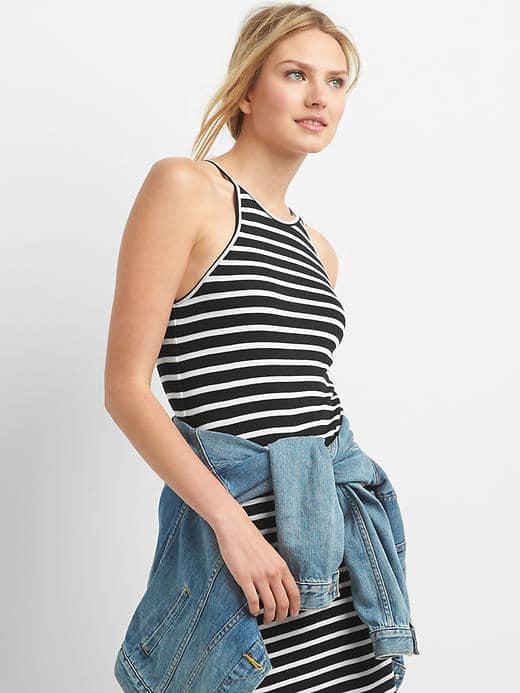 Gap Women Stripe Rib Knit Halter Dress - Black Stripe