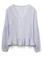 Gap Women Long Sleeve Peplum Top - Blue & White Stripe