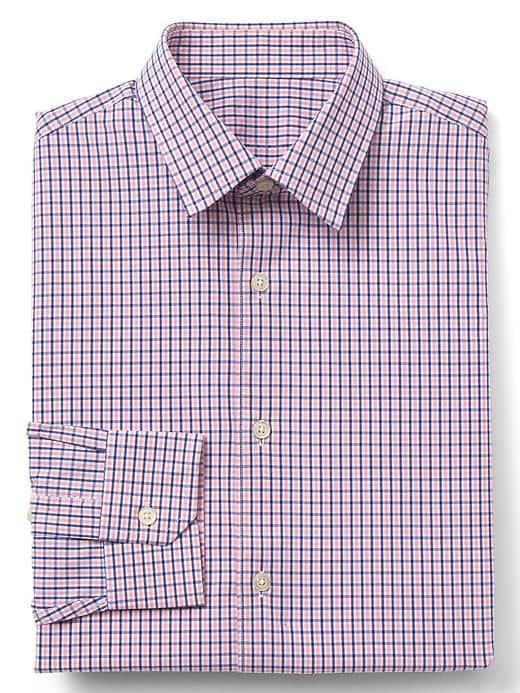 Gap Men Stretch Poplin Mini Tattersall Slim Fit Shirt - Pink Plaid