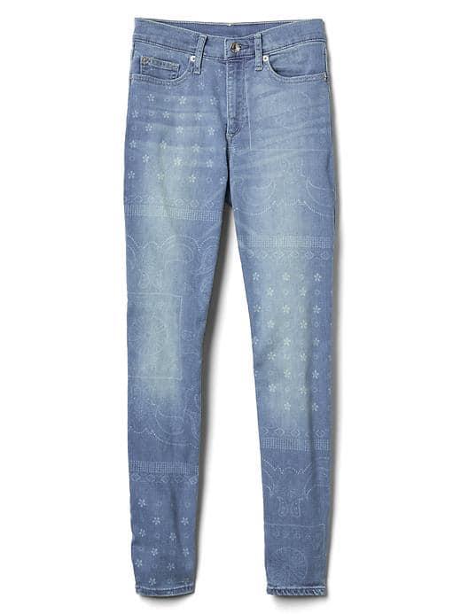 Gap Women Mid Rise Print True Skinny Ankle Jeans - Light Indigo