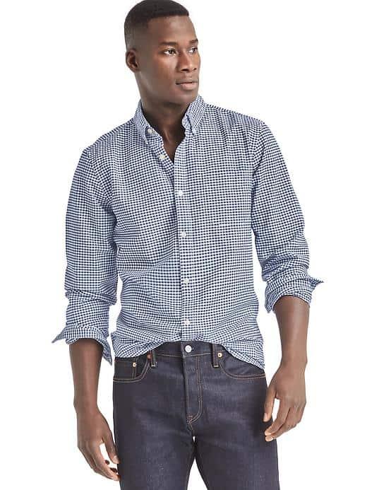 Gap Women Oxford Micro Gingham Slim Fit Shirt - Comet Blue