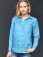 Gap Women Linen Boyfriend Shirt - Blue Flash