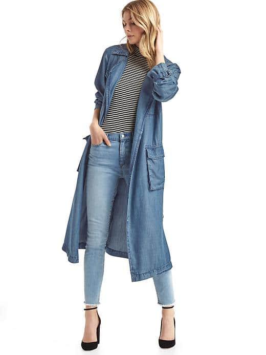 Gap Women Tencel Drapey Trench - Denim