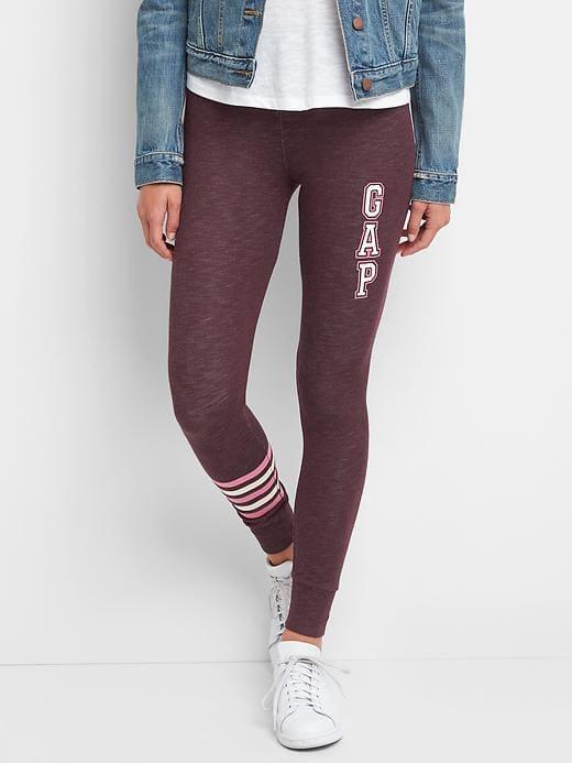 Gap Logo Stripe Terry Leggings - Burgundy Heather