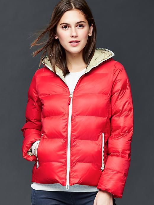 Gap Women Contrast Zip Puffer Jacket - Holly Berry