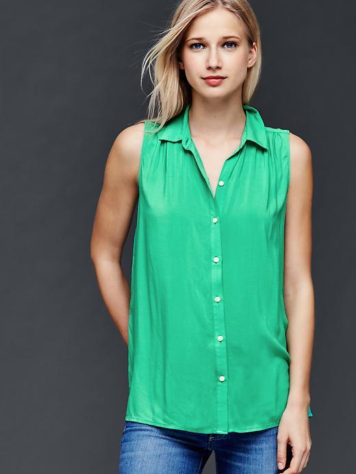 Gap Women Sleeveless Shirred Shirt - Bright Meadow