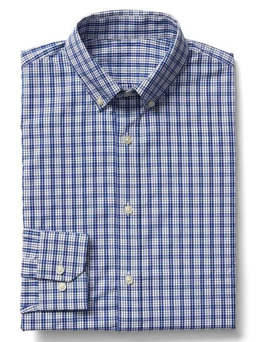 Gap Men Stretch Poplin Gingham Slim Fit Shirt - Brillant Blue