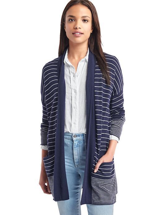 Gap Women Open Front Stripe Cardigan - Dark Night