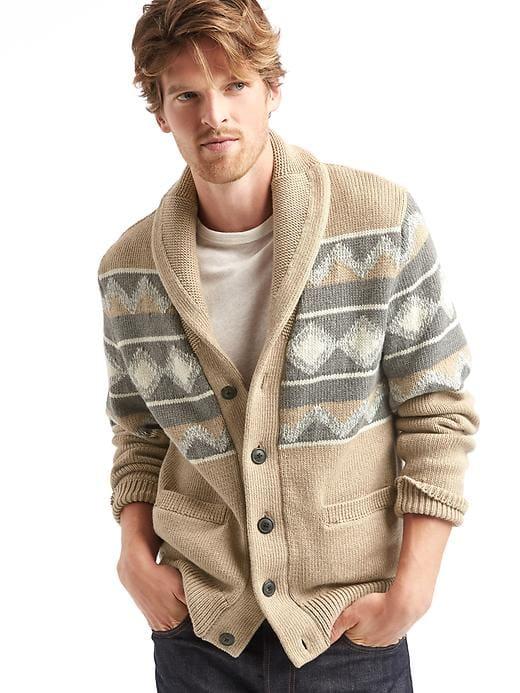 Gap Men Geo Fair Isle Shawl Cardigan - Light Brown