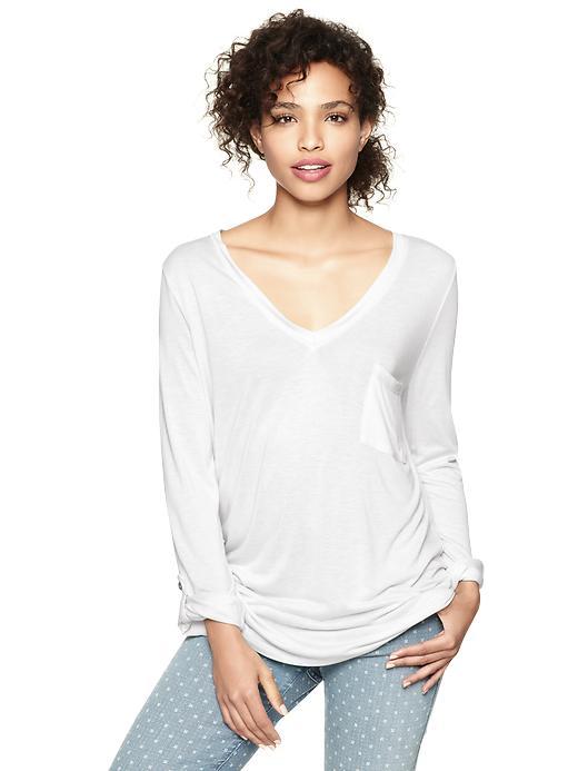 Gap Women Fluid Roll Sleeve T - White
