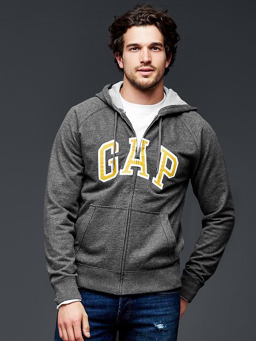 Gap Men Arch Logo Heavyweight Zip Hoodie - Charcoal Heather