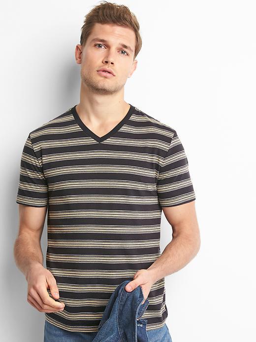 Gap Men Mix Stripe V Neck Tee - Black Stripe