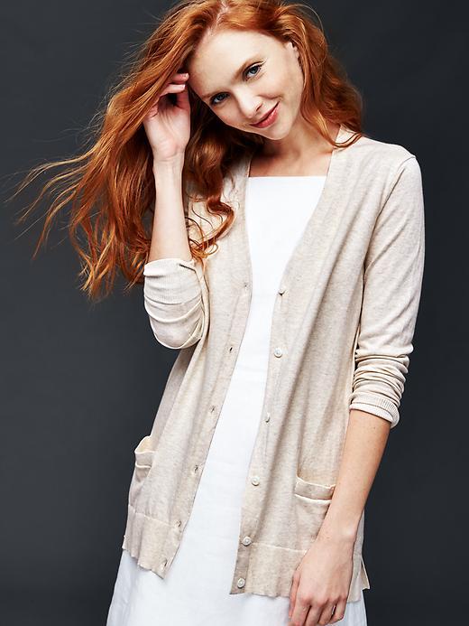 Gap Women Cotton Essential V Neck Cardigan - Oatmeal Heather