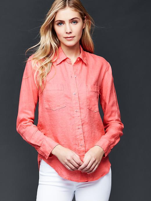 Gap Women Linen Boyfriend Shirt - Coral Reef