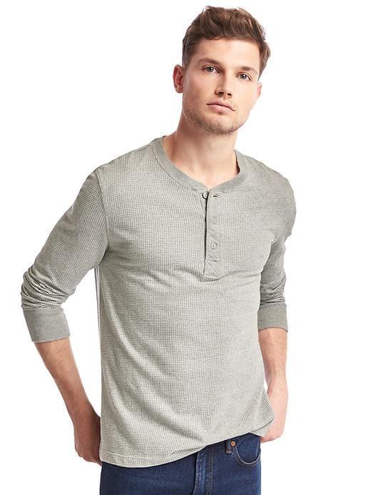 Gap Men Jacquard Long Sleeve Henley - Grey