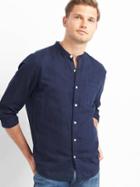 Gap Women Linen Cotton Band Collar Standard Fit Shirt - Navy