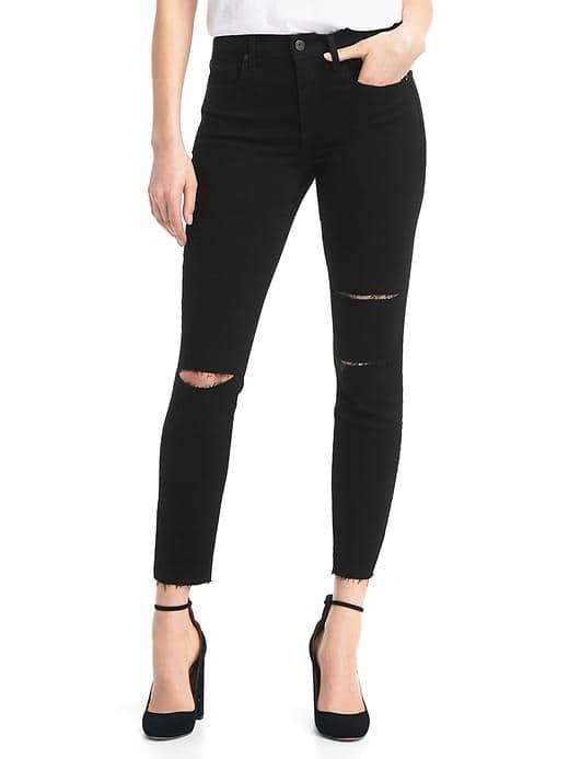 Gap Women Mid Rise Destructed True Skinny Ankle Jeans - Black Destroy