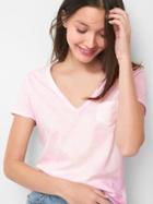 Gap Vintage Wash V Neck Tee - Pink Print