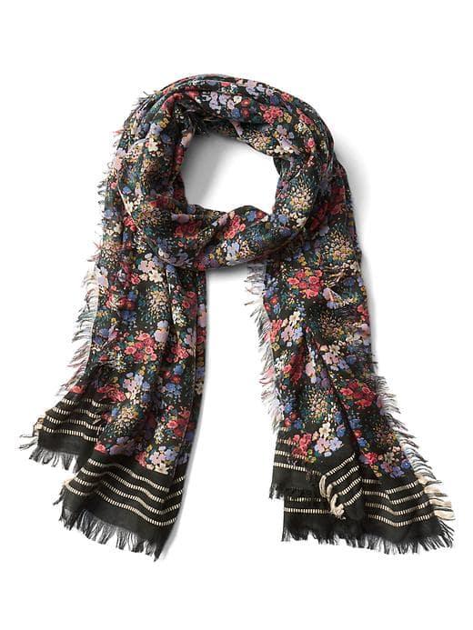 Gap Women Floral Stripe Fringe Scarf - Black